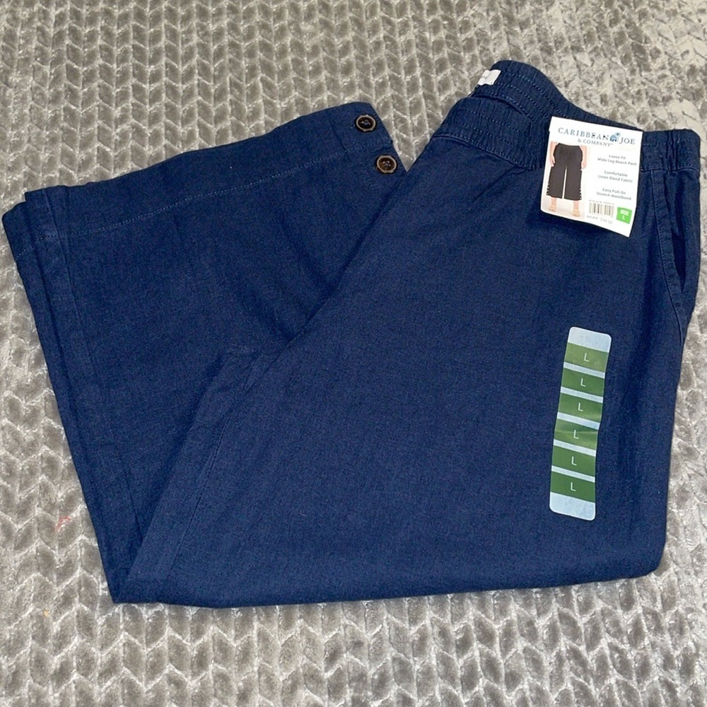 NWT‎ Caribbean Joe Linen Blend Loose Fit Wide Leg Beach Pant. Size Large.